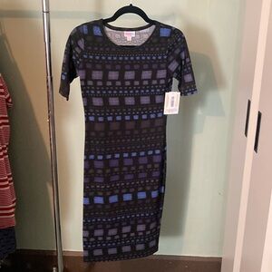 Lularoe xxs black purple and blue Julia dress